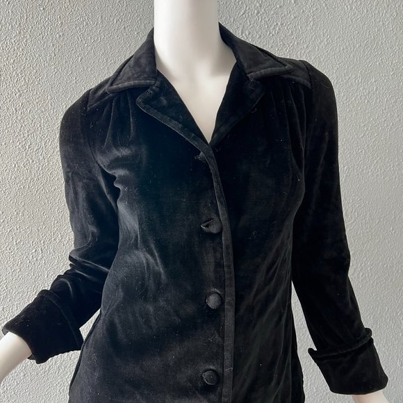 Vintage 70s Black Velvet Mod NEW GIRL Button Disco Blouse Top S - Picture 10 of 13